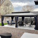 PURPLE LEAF Outdoor Hardtop Gazebo for Patio Bronze Aluminum Frame Pavilion with Navy-Blue Curtain and Reinforced Support Rods