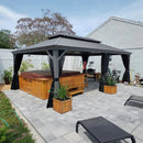 PURPLE LEAF Patio Gazebo for Pool Light Grey Hardtop Galvanized Steel Roof with Upgraded Curtains