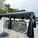 PURPLE LEAF Patio Gazebo for Pool Light Grey Hardtop Galvanized Steel Roof with Upgraded Curtains