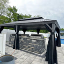 PURPLE LEAF Patio Gazebo for Pool Light Grey Hardtop Galvanized Steel Roof with String Lights-milky