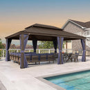 PURPLE LEAF Outdoor Hardtop Gazebo for Patio Bronze Aluminum Frame Pavilion with Navy-Blue Curtain and Reinforced Support Rods