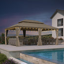 PURPLE LEAF Backyard Gazebo Champagne Hardtop Galvanized Steel Roof Awning and Upgrade Curtain with Lights-clear