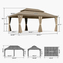 PURPLE LEAF Backyard Gazebo Champagne Hardtop Galvanized Steel Roof Awning and Upgrade Curtain