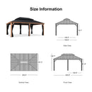 PURPLE LEAF Hardtop Gazebo for Patio Wood Grain Aluminum Frame Awning with String Lights-clear