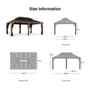 PURPLE LEAF Hardtop Gazebo for Patio Wood Grain Aluminum Frame Awning with String Lights-milky
