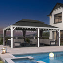 PURPLE LEAF White Gazebo for Modern Patio Double Galvanized Steel Roof Awning and Upgrade Curtain with Lights-milky