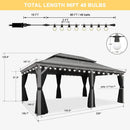 PURPLE LEAF Patio Gazebo for Pool Light Grey Hardtop Galvanized Steel Roof with String Lights-milky