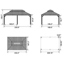 PURPLE LEAF Patio Gazebo for Backyard Grey Hardtop Galvanized Steel Roof Awning with Upgrade Curtain