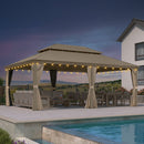 PURPLE LEAF Backyard Gazebo Champagne Hardtop Galvanized Steel Roof Awning and Upgrade Curtain with Lights-clear