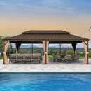 PURPLE LEAF Outdoor Hardtop Gazebo for Garden Bronze Double Roof Aluminum Frame Pavilion with Reinforcement Support Rod