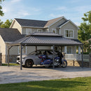 PURPLE LEAF Light Grey Metal Carport with Galvanized Steel Roof Heavy Duty Permanent Outdoor Car Shelter