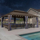 PURPLE LEAF Outdoor Hardtop Gazebo for Patio Bronze Aluminum Frame Pavilion with Navy-Blue Curtain and String Lights-milky