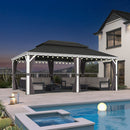 PURPLE LEAF White Gazebo for Modern Patio Double Galvanized Steel Roof Awning and Upgrade Curtain with Lights-clear