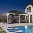 PURPLE LEAF White Gazebo for Modern Patio Double Galvanized Steel Roof Awning and Upgrade Curtain with Lights-milky