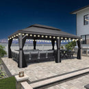 PURPLE LEAF Patio Gazebo for Pool Light Grey Hardtop Galvanized Steel Roof with String Lights-milky