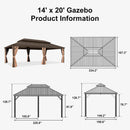 PURPLE LEAF Outdoor Hardtop Gazebo for Garden Bronze Double Roof Aluminum Frame Pavilion with String Lights-milky