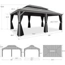 PURPLE LEAF Patio Gazebo for Pool Light Grey Hardtop Galvanized Steel Roof with Reinforcement Support Rod
