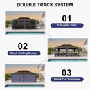PURPLE LEAF Outdoor Hardtop Gazebo for Patio Bronze Aluminum Frame Pavilion with Navy-Blue Curtain and Reinforced Support Rods