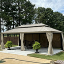PURPLE LEAF Backyard Gazebo Champagne Hardtop Galvanized Steel Roof Awning and Upgrade Curtain