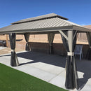 PURPLE LEAF Backyard Gazebo Champagne Hardtop Galvanized Steel Roof Awning and Upgrade Curtain with Lights-milky