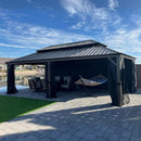 PURPLE LEAF Outdoor Hardtop Gazebo for Patio Bronze Aluminum Frame Pavilion with Navy-Blue Curtain and Reinforced Support Rods