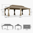 PURPLE LEAF Backyard Gazebo Champagne Hardtop Galvanized Steel Roof Awning and Upgrade Curtain