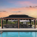 PURPLE LEAF Hardtop Gazebo for Patio Wood Grain Aluminum Frame Awning with String Lights-milky