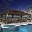 PURPLE LEAF Outdoor Hardtop Gazebo for Garden Bronze Double Roof Aluminum Frame Pavilion with String Lights-clear