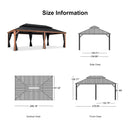PURPLE LEAF Hardtop Gazebo for Patio Wood Grain Aluminum Frame Awning with String Lights-clear