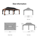 PURPLE LEAF Hardtop Gazebo for Patio Wood Grain Aluminum Frame Awning with String Lights-milky