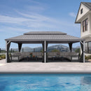 PURPLE LEAF Patio Gazebo for Pool Light Grey Hardtop Galvanized Steel Roof with Upgraded Curtains