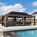PURPLE LEAF Hardtop Gazebo for Patio Wood Grain Aluminum Frame Awning with Netting
