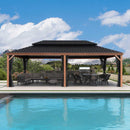 PURPLE LEAF Hardtop Gazebo for Patio Wood Grain Aluminum Frame Awning with Netting
