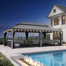 PURPLE LEAF Patio Gazebo for Pool Light Grey Hardtop Galvanized Steel Roof with String Lights-milky
