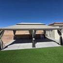 PURPLE LEAF Backyard Gazebo Champagne Hardtop Galvanized Steel Roof Awning and Upgrade Curtain