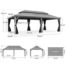 PURPLE LEAF Patio Gazebo for Pool Light Grey Hardtop Galvanized Steel Roof with Reinforcement Support Rod