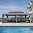 PURPLE LEAF Patio Gazebo for Pool Light Grey Hardtop Galvanized Steel Roof with String Lights-milky