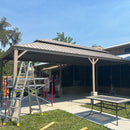 PURPLE LEAF Backyard Gazebo Champagne Hardtop Galvanized Steel Roof Awning and Upgrade Curtain
