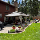PURPLE LEAF Backyard Gazebo Champagne Hardtop Galvanized Steel Roof Awning and Upgrade Curtain with Lights-milky