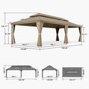 PURPLE LEAF Backyard Gazebo Champagne Hardtop Galvanized Steel Roof Awning and Upgrade Curtain with Lights-clear
