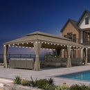 PURPLE LEAF Backyard Gazebo Champagne Hardtop Galvanized Steel Roof Awning and Upgrade Curtain with Lights-milky