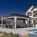 PURPLE LEAF White Gazebo for Modern Patio Double Galvanized Steel Roof Awning and Upgrade Curtain with Lights-milky