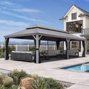 PURPLE LEAF Patio Gazebo for Pool Light Grey Hardtop Galvanized Steel Roof with Reinforcement Support Rod