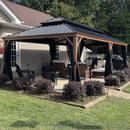PURPLE LEAF Hardtop Gazebo for Patio Wood Grain Aluminum Frame Awning with Netting