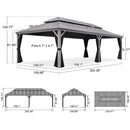 PURPLE LEAF Patio Gazebo for Pool Light Grey Hardtop Galvanized Steel Roof with Reinforcement Support Rod