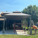 PURPLE LEAF Backyard Gazebo Champagne Hardtop Galvanized Steel Roof Awning and Upgrade Curtain