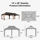 PURPLE LEAF Outdoor Hardtop Gazebo for Garden Bronze Double Roof Aluminum Frame Pavilion with String Lights-milky