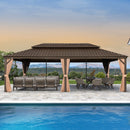 PURPLE LEAF Outdoor Hardtop Gazebo for Garden Bronze Double Roof Aluminum Frame Pavilion with Reinforcement Support Rod