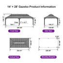 PURPLE LEAF Hardtop Gazebo for Patio Wood Grain Aluminum Frame Awning with Netting