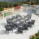 PURPLE LEAF Modern Outdoor Dining Table with 6/8/10 Seats, All-Weather Aluminum Table and Rattan Chairs with Cushions, Champagne